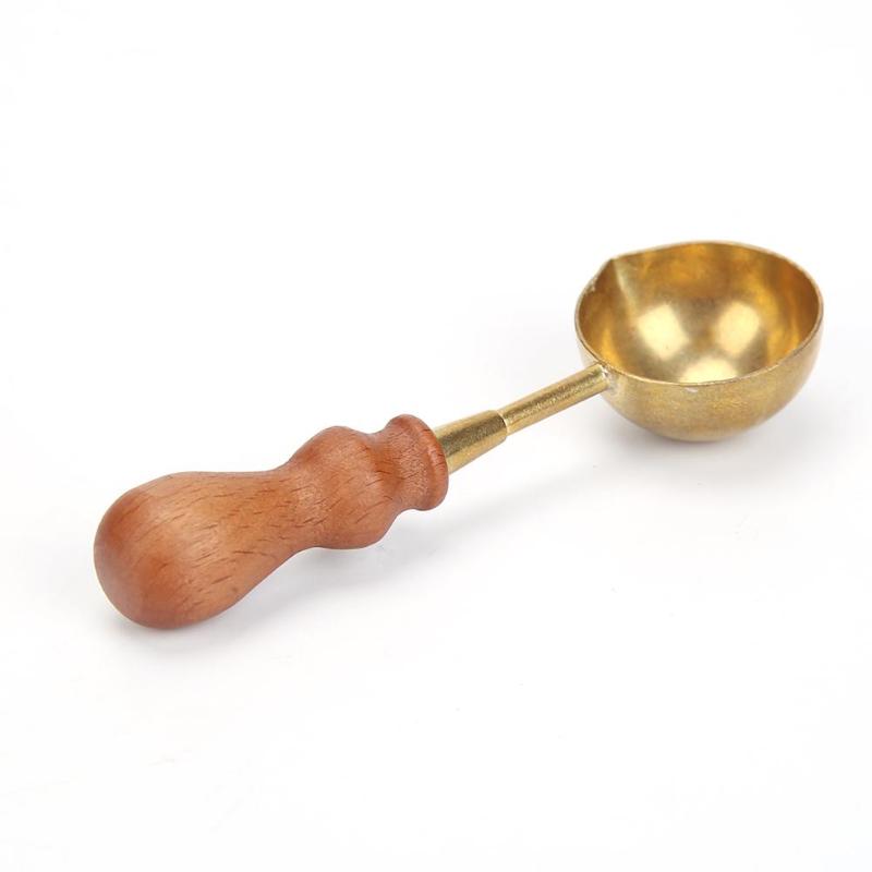 Retro Brass Fire Wax Seal Stamp Vintage Copper Wood Handle Sealing Wax Spoon Tool Stove Pot for Wax Seal Stamp Candle