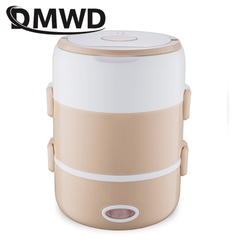 DMWD Mini Electric Rice Cooker Stainless Steel 2/3 Layers Steamer Portable Meal Thermal Heating Lunch Box Food Container Warmer