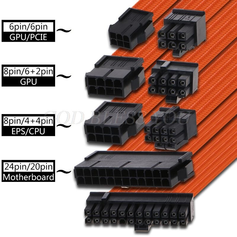 Kit de Cable de extensión básico de A-TX, fuente de alimentación de CPU GPU, conectores de 24 Pines, 8 pines, 6 pines, 4 + 4 pines, 30cm/40cm, 1 Juego