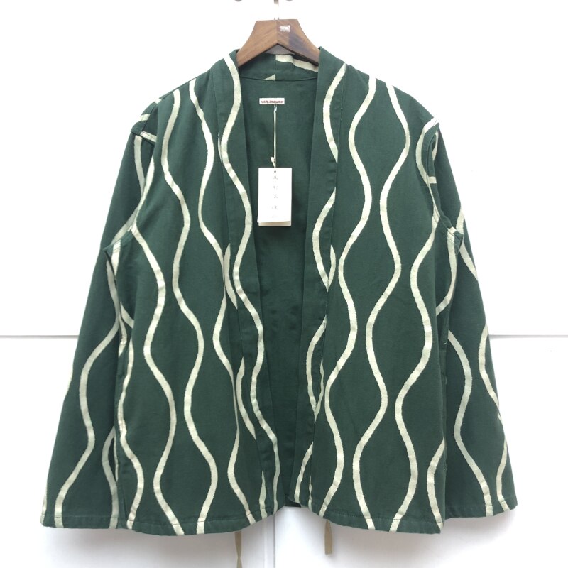 Men Women 1:1 Best Wave Stripe Button Jacket Hip Hop Multi-pocket Cargo Jacket High Street Kapital Denim Jacket: 2 / L
