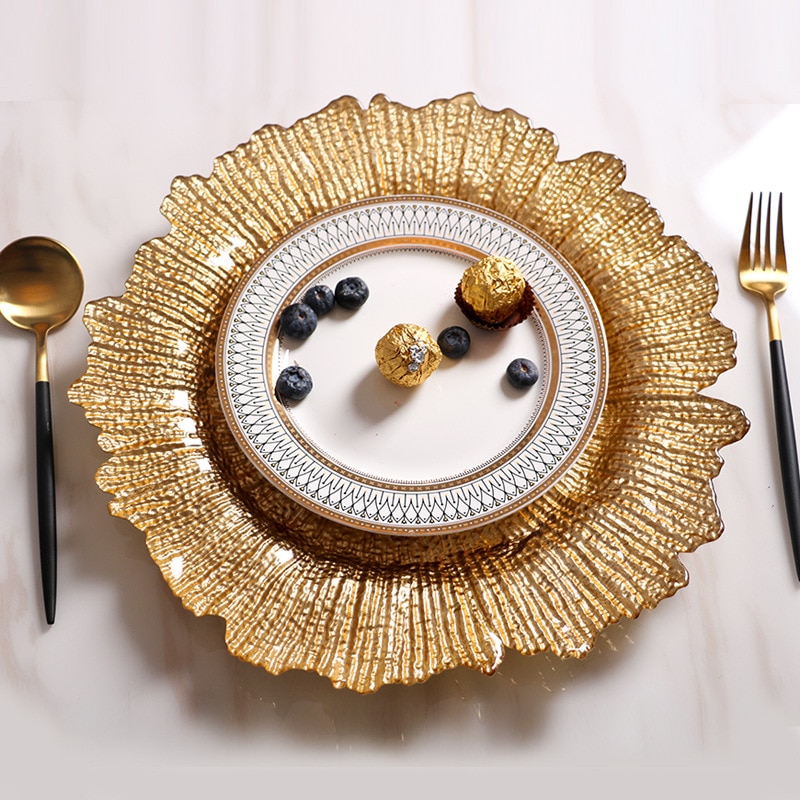 Große Glas Salat Platte Ablage Gold Unregelmäßigen Westlichen Lebensmittel Obst Tabletts Restaurant Hotel Tisch Dekoration Luxus Geschirr