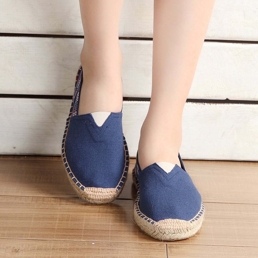 casual shoes Sole Women Handmade Lightweight Espadrilles Slip on Casual Canvas Loafers Ladies Flat Shoes Size