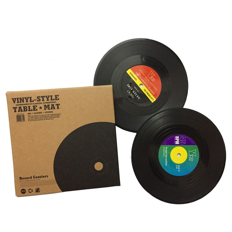 retro klassisk gammeldags plateunderlag retro vinylplateunderlegg idé vin glasspute vinflaskematter bordpads