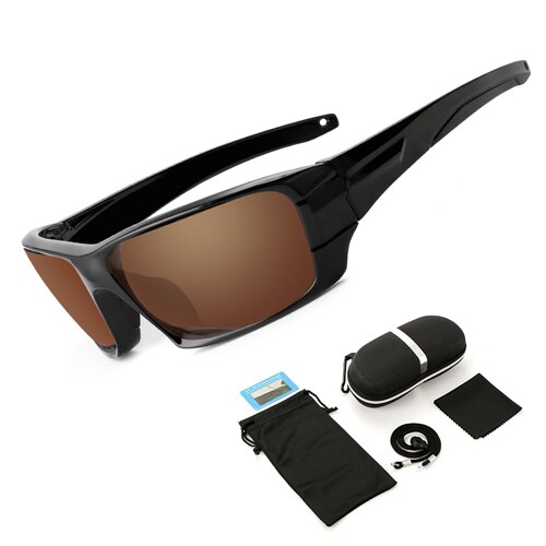 6 Lenses Polarized Fishing Sunglasses Camouflage Frame Sport Sun Glasses Fishing Eyewear Oculos De Sol Masculino UV 400: Brown Lenses Box
