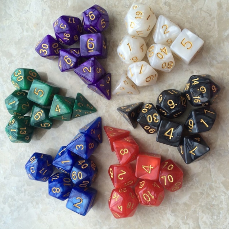 7 pièces/ensemble polyèdre D & D dés avec effet marbré D4 D6 D8 D10 D10 % D12 D20 clair jeu de dés pour jeu de société