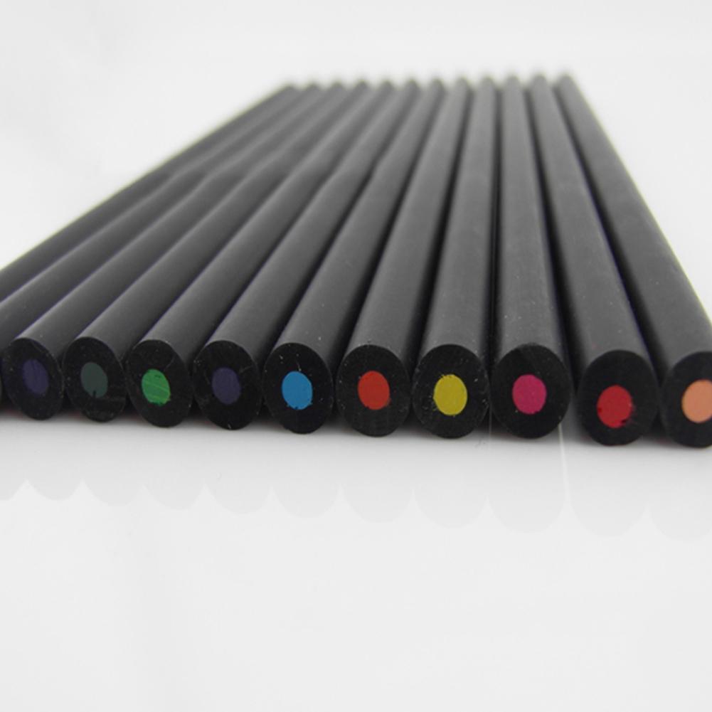 12 Stks/set Kleur Potlood Kleurpotloden Kleuren 12 Verschillende Kawaii Zwarte School Houten Potloden G1E1