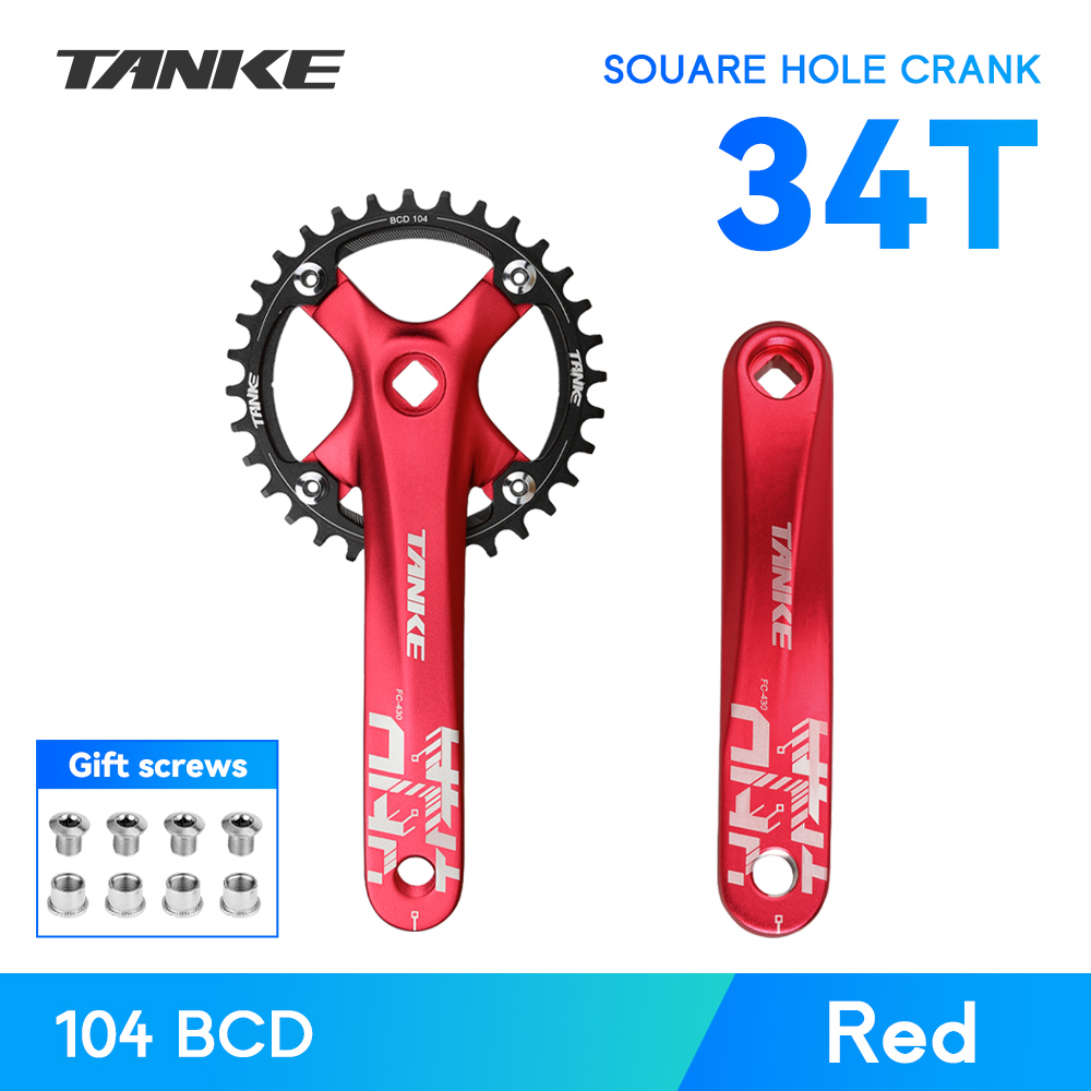 TANKE vélo manivelle trou carré pignon 104BCD 170mm rouge noir manivelle ronde 32/34/36/38/40/42/44T plateaux étroits vtt pédalier: Marron