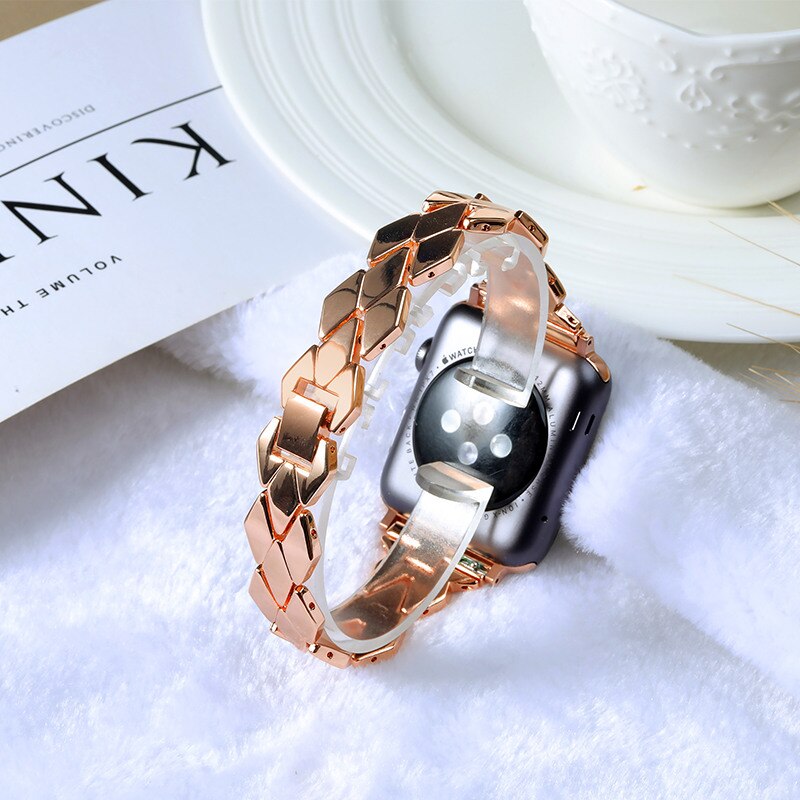 Bracelet en acier inoxydable pour Bracelet de montre pomme 38mm 42mm iWatch 4 bandes 44mm 40 mm Bracelet de ceinture en métal rhombique montre Apple 5 4 3 2 1: rose gold / 42mm or 44mm