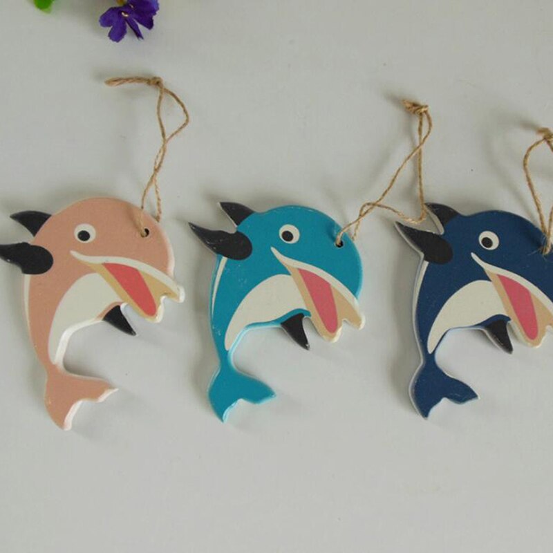 Vacker trä delfin dekoration sjöstjärna hängande snöre fisk dekoration medelhavsstil hänge display vägg rum