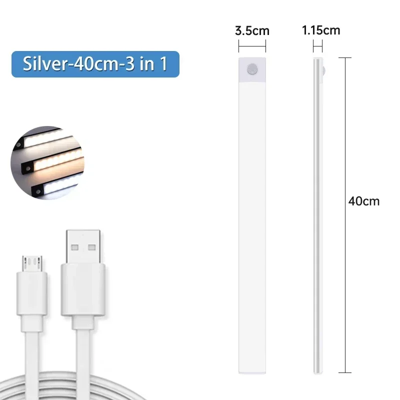 Czujnik ruchu LED pod oświetleniem szafki szafka sypialnia szafa szafa oświetlenie wewnętrzne oświetlenie lampka nocna 10/20/30/40/50/60cm: Ciemny Khaki