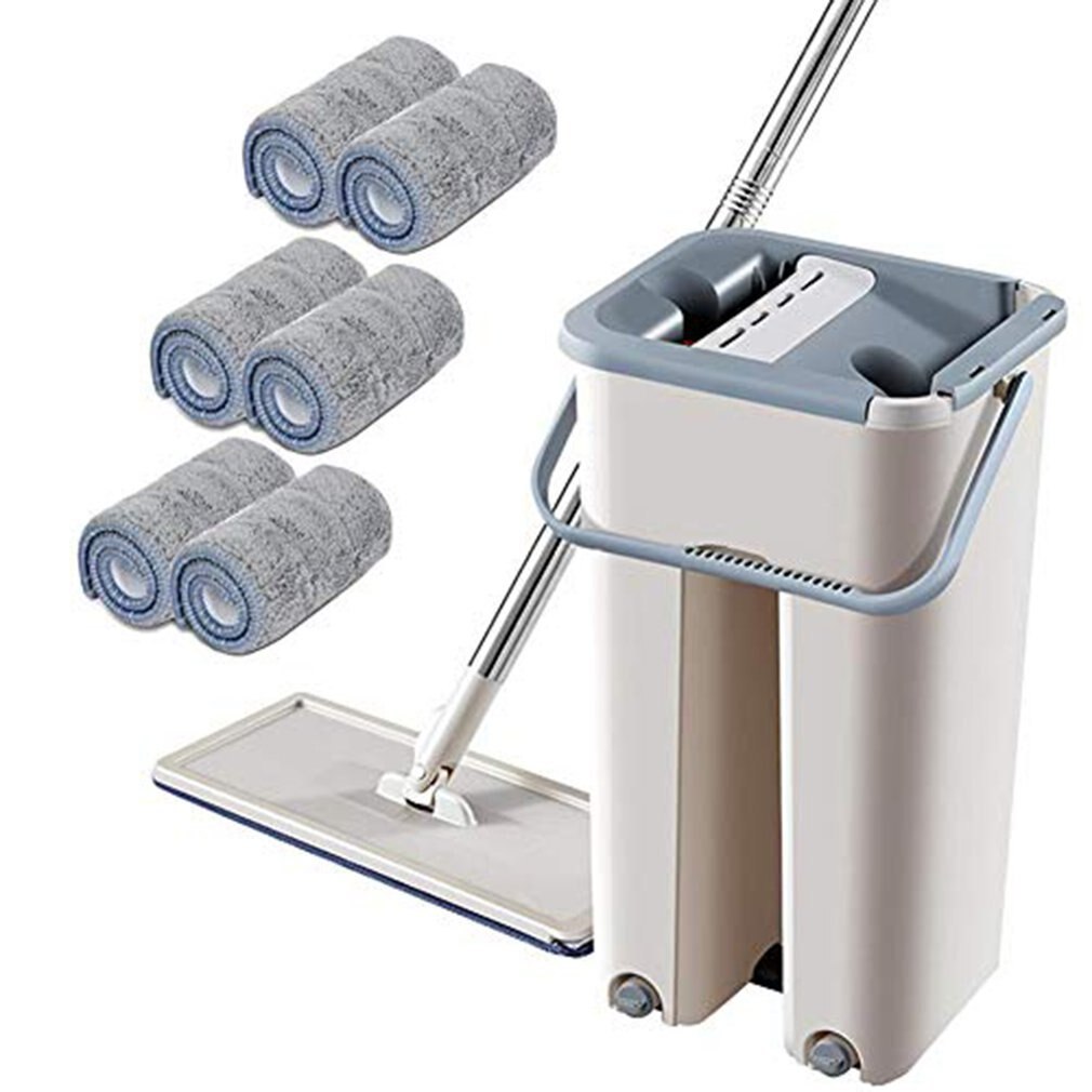 Luie Man Gratis Hand-Wassen Platte Schraper Mop Microfiber Mop Mop Emmer Staaf Mop Praktische Cleaning Tools: Bruin
