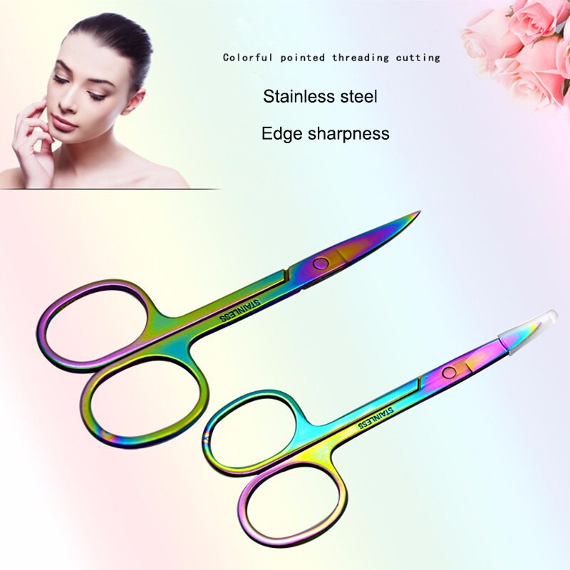 Tijeras de maquillaje de punta afilada de acero inoxidable, pinzas de corte de pelo facial, herramienta de belleza, herramienta de maquillaje de Punta curva