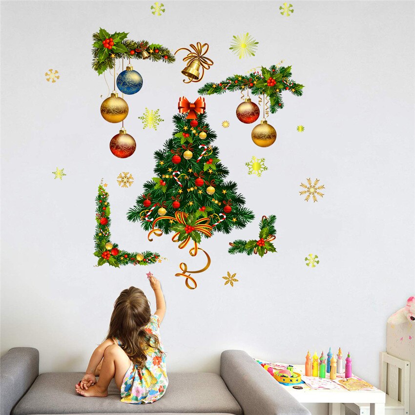 Christmas Balls Wall Stickers Window Glass door Festival Decals Christmas tree garland Murals Year Decorations Stickers