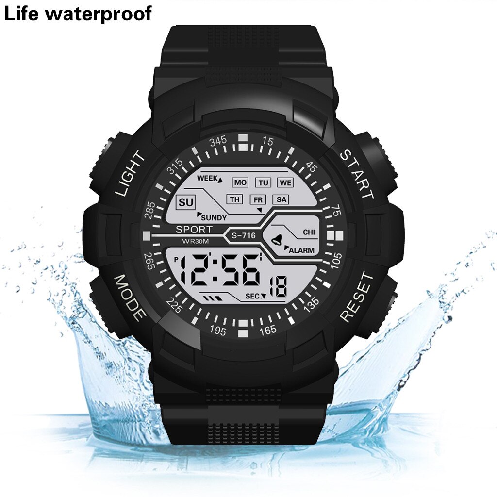 Mode Mannen Sport Elektronische Digitale Horloge Groot Scherm Sport Horloge Voor Man Multifunctionele Outdoor Waterdichte Horloge