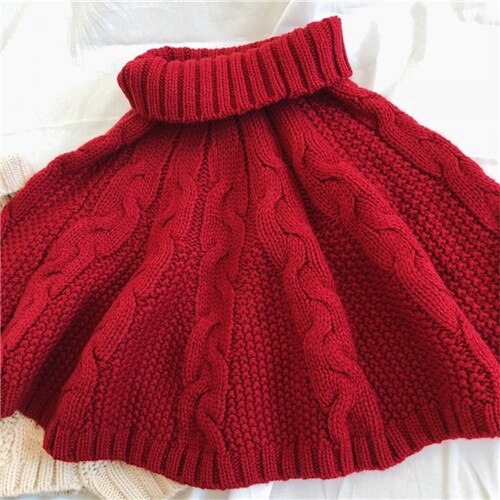 Baby piger sweatere børn bomuld cape sweater frakker strikket turtleneck kappe pullover piger tøj  aa2876: Rødvin / 5