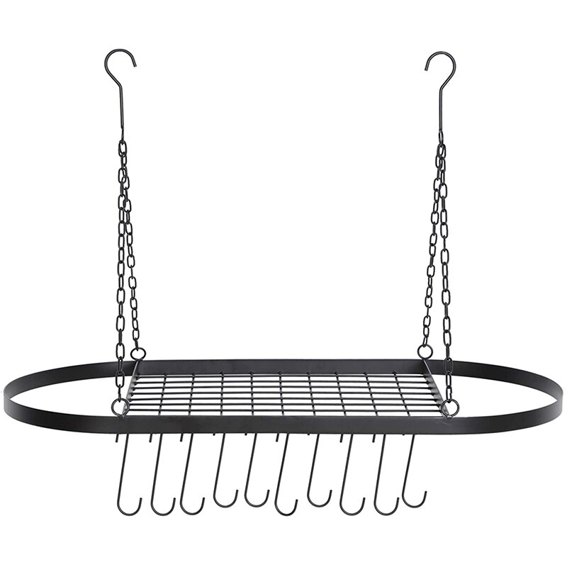 Big Hanging Pot Pan Rack for Ceiling, Ceiling Mounted Cookware Hanger Organizer with 10 Hooks for Home Kitchen Household