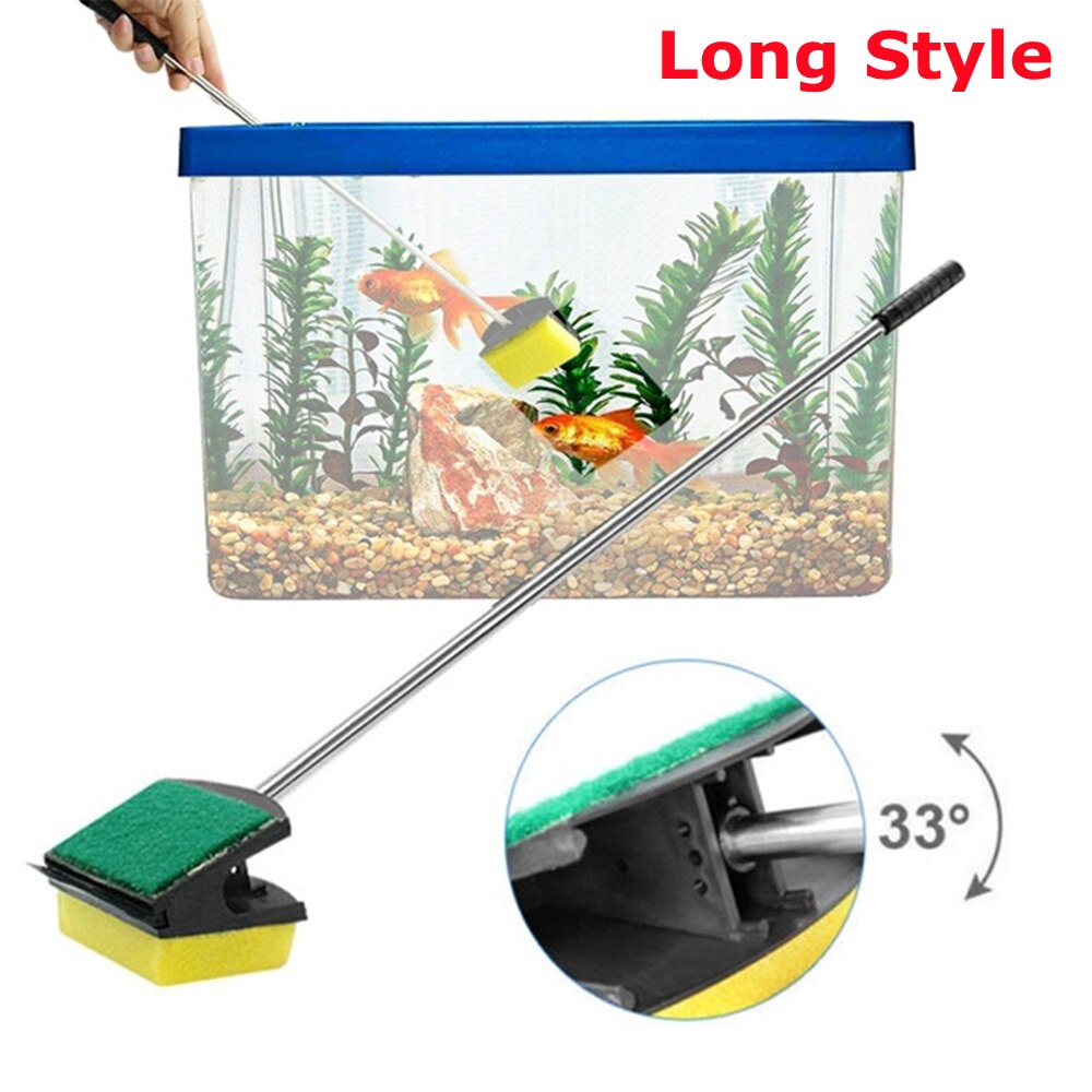 45cm Aquarium Plastic Fish Tank Glass Window Algae Double-sided Sponge Cleaning Brush Cleaner Scrubber Long Handle Cleaning: 45cm Long Style