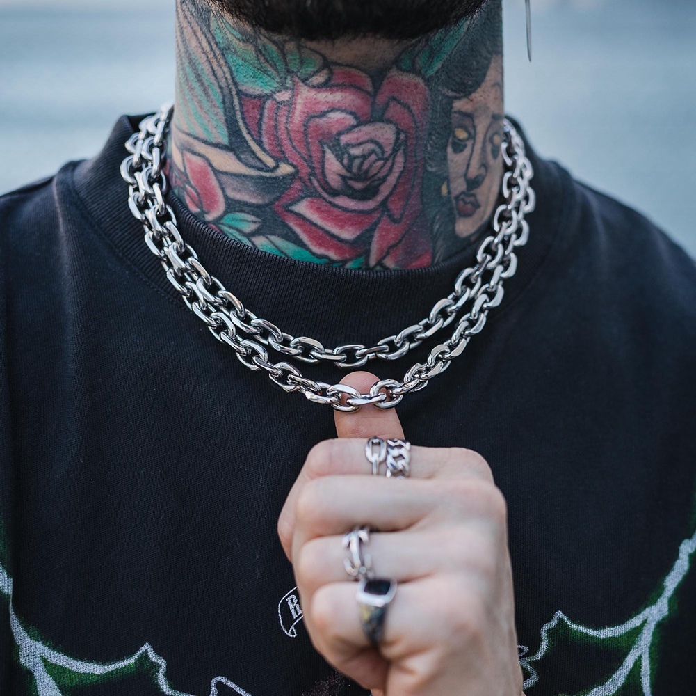 Collar de cadena de eslabones de Cable biselado grueso de 8mm, joyería Grunge de acero inoxidable, collar gótico Punk, para él