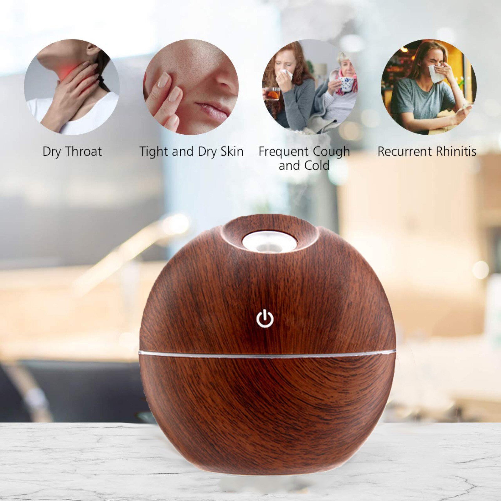 4# 130ml usb-luftreiniger mit aromafunktion, kaltnebel-luftbefeuchter und 7- farbigem LED-nachtlicht für büro und zuhause: Braun