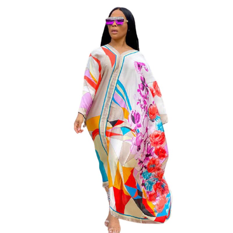 Boubou Africain Femme Print africano, africano ropa vestido para mujer en tallas grandes de manga murciélago Ankara vestidos de niña de vestido de