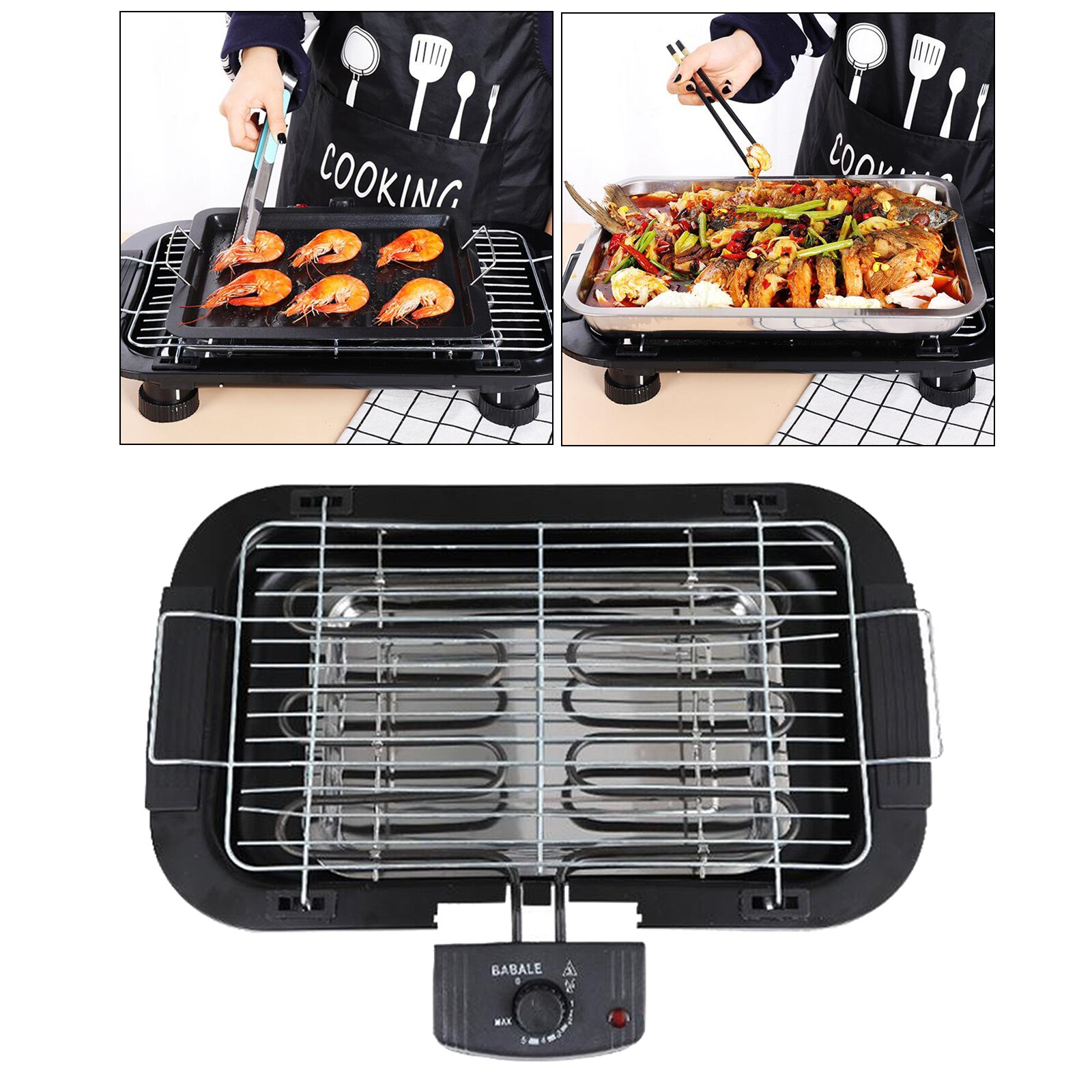 5-Level Control Griddle Electric Table Top Adjustable Temperature Grill BBQ Barbecue Garden Camping Cooking Indoor 1300W