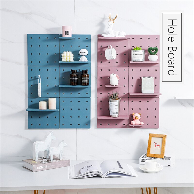 Étagère de rangement carrée sans poinçon, trou rond, crochets de claquette, étagère murale, cuisine salle de bains, maison, support organisateur en plastique