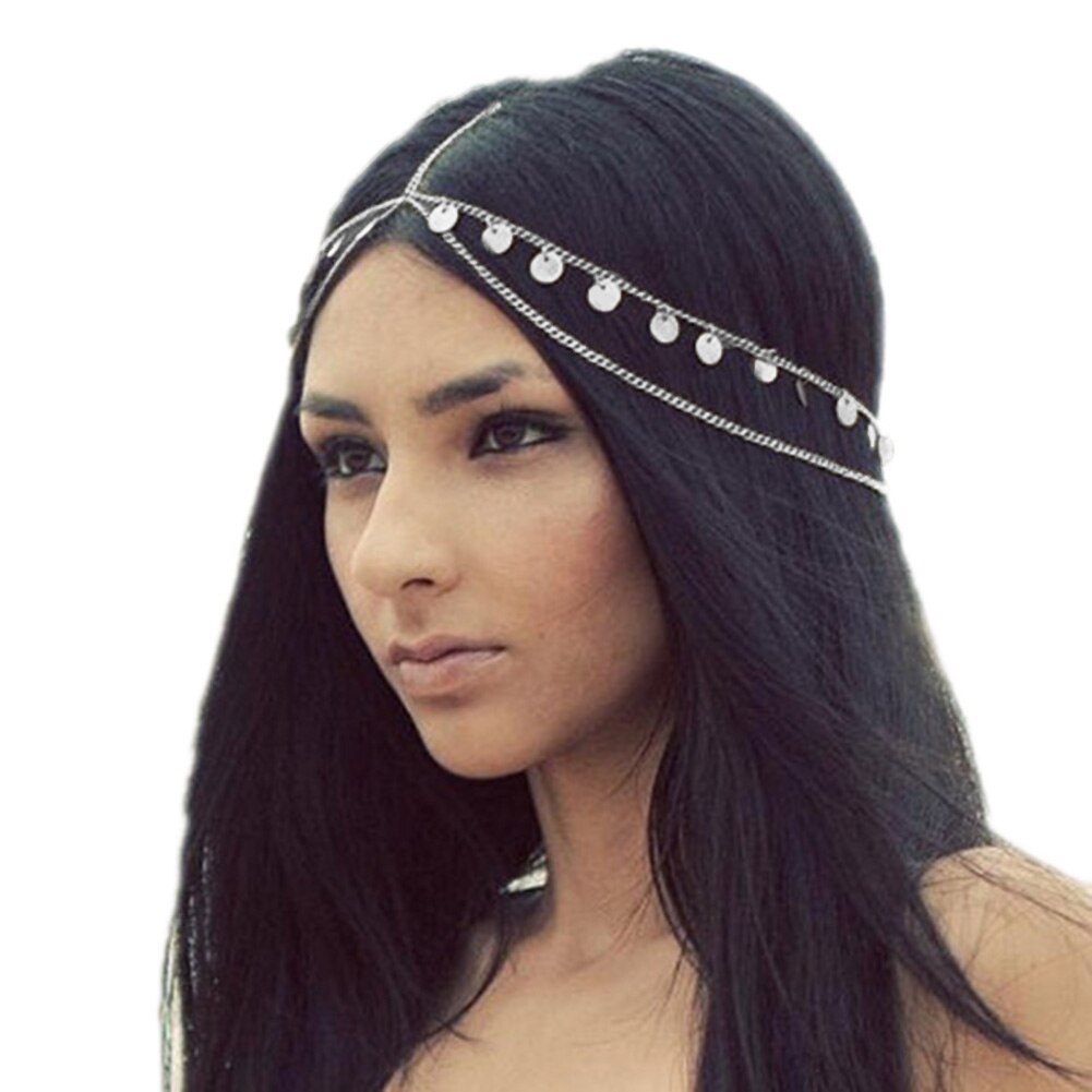 Bohemian Hair Jewelry Party Wedding Vantage Crown Metal Tassel Women Head Chain Headband Headpiece NIN668: Silver  style 1