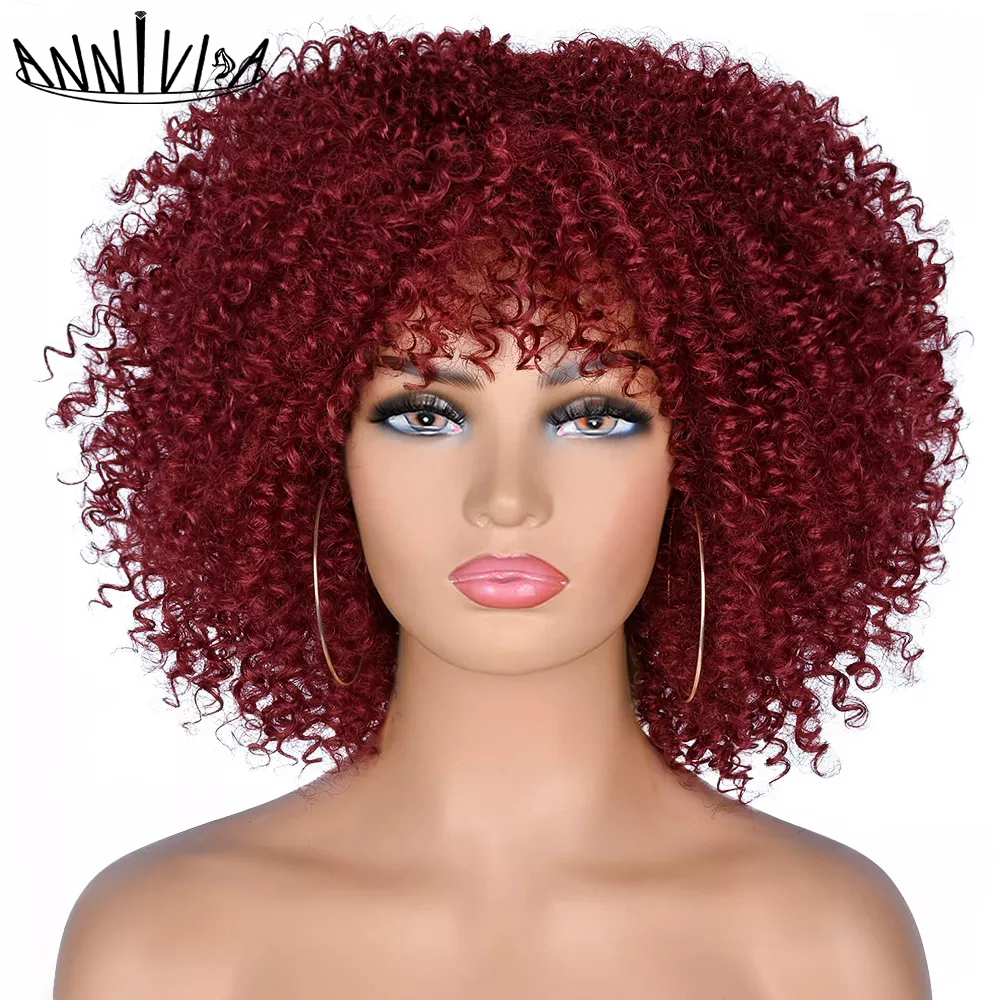 Short Hair Afro Kinky Curly Wigs With Bangs African Synthetic Ombre Cosplay Wigs For Black Women High Temperature: T27/30/4