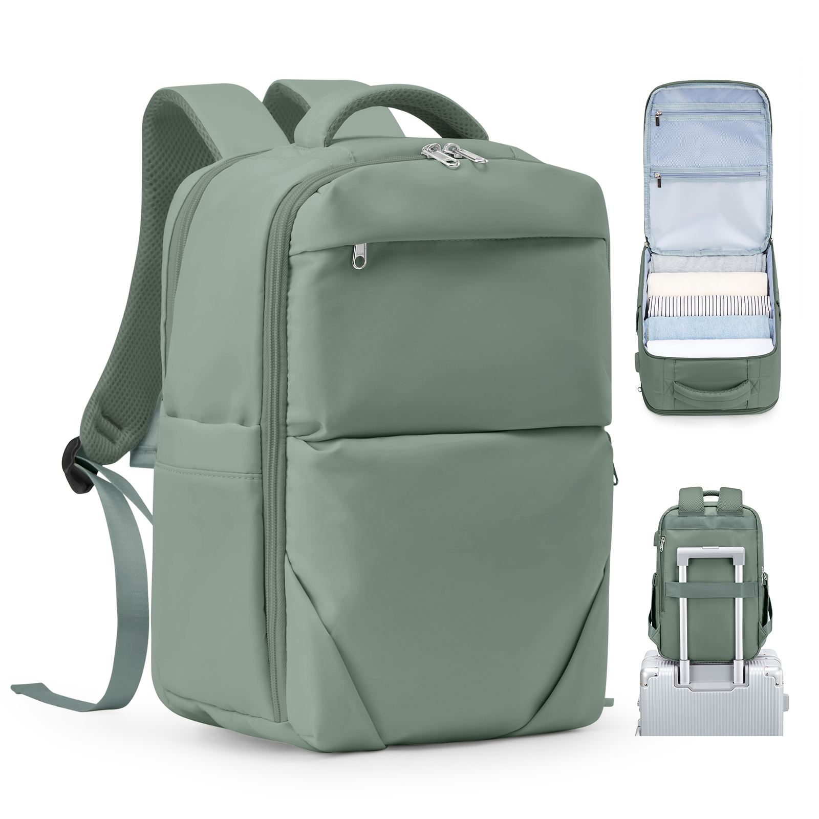 Bakcpack-maleta de viaje para mujer, bolsa de cabina de vuelo 40x20x25, mochila impermeable reforzada para viaje, de 14 pulgadas mochila para portátil, equipaje: Verde militar