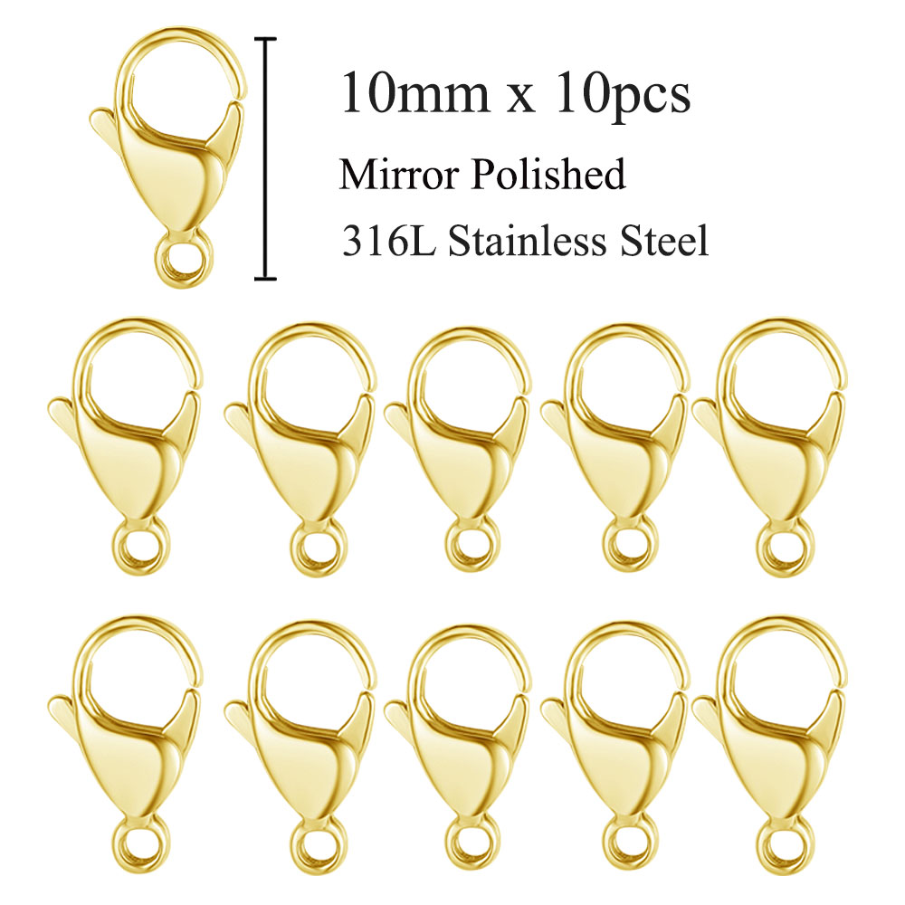 10 unids/lote de cierre de langosta de acero inoxidable 316L pulido con espejo, 9-19mm, cierres de joyería Diy que nunca se decoloran para hacer collares y pulseras