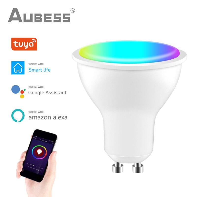 Aubess Tuya GU10 Wifi Smart Light Led-lampen Rgb + Cw 4W Dimbare Lampen Smart Leven App Remote Contro werken Met Alexa Google Thuis