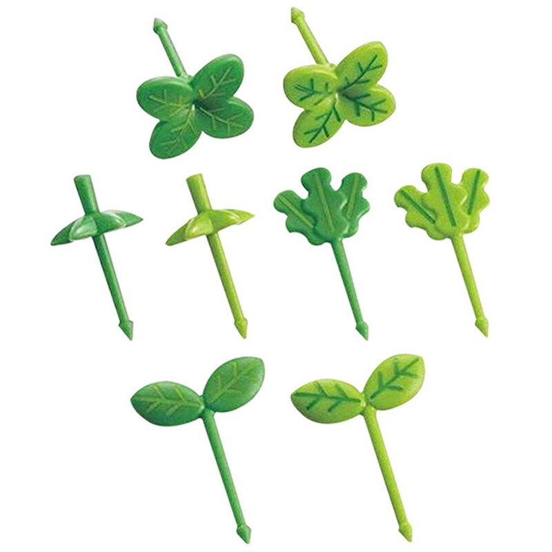 8PCS Fruit Fork Plastic Fruit Pick Children Toothpick Food Prod Leaves Kids Snack Cake Dessert Food Fork Lunch Box Accessories
