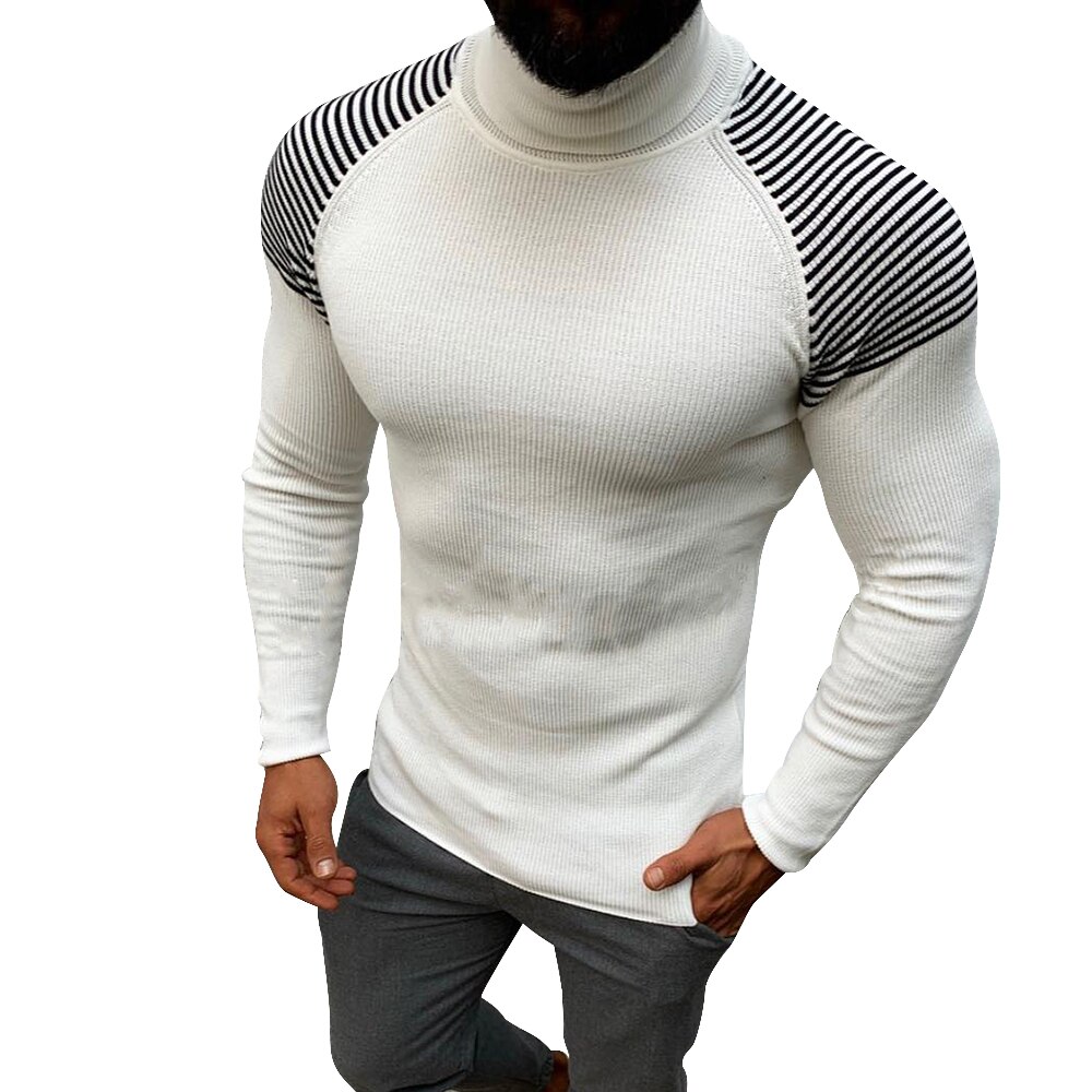 Herfst winter herentrui heren coltrui effen kleur casual trui heren slim fit merk gebreide truien kleding: Wit / Aziatische maat m