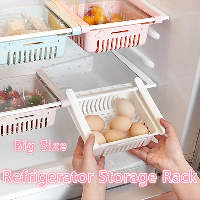 Space Saving Adjustable Kitchen Organizer Refrigerator Storage Rack Fridge Freezer Shelf Holder Pull-out Drawer Organizador