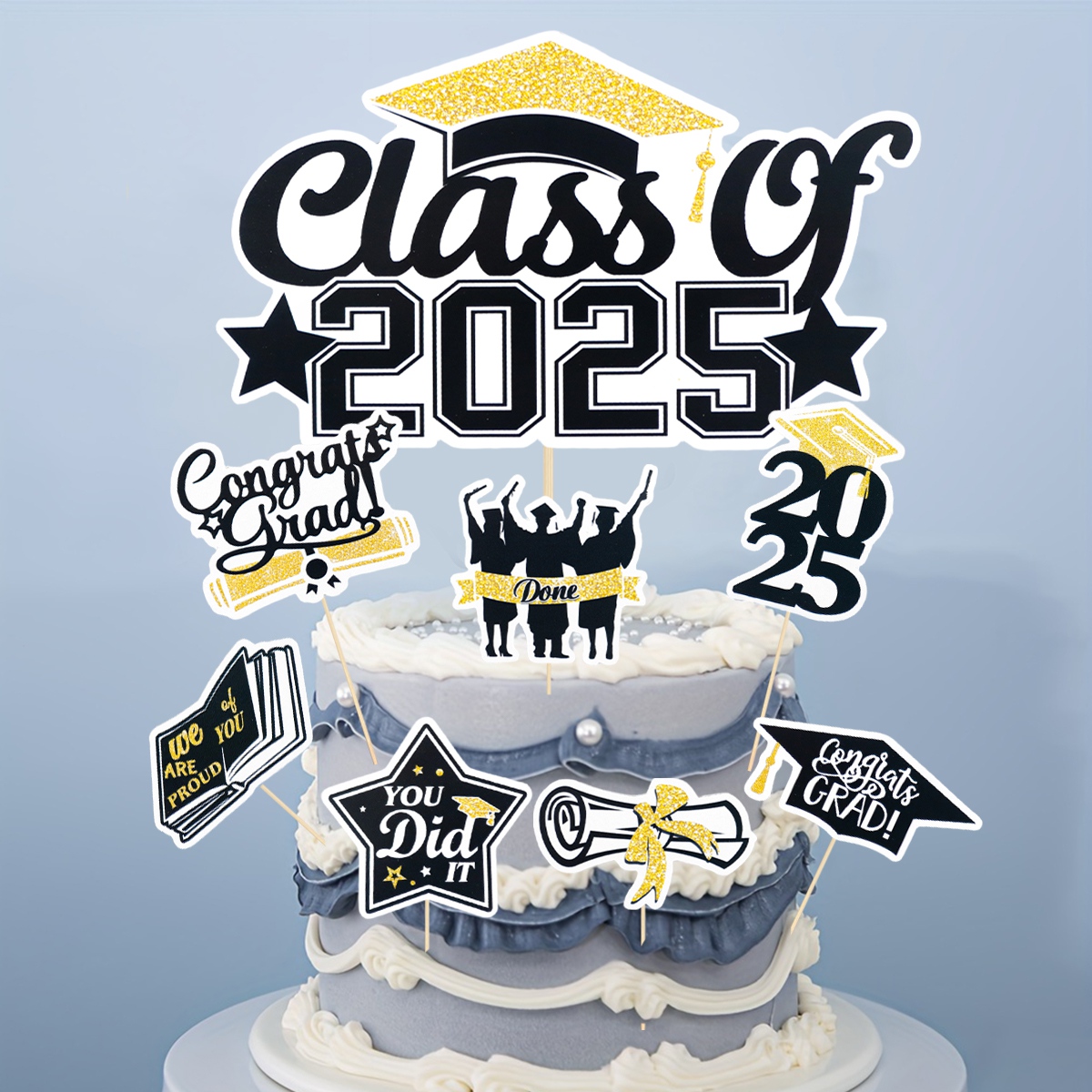 Gorra de soltero, adornos de papel para tarta de graduación, clase de felicitación de 2025, decoración de tarta de cumpleaños para graduación, recuerdo de varios estilos