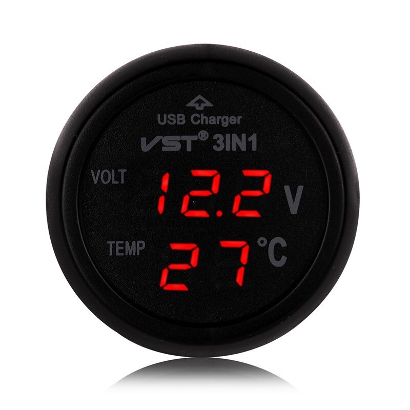 Led-auto sigarettenaansteker voltmeter thermometer auto vrachtwagen usb-lader 12v/24v autolader temperatuurmeter voltmeter: 03