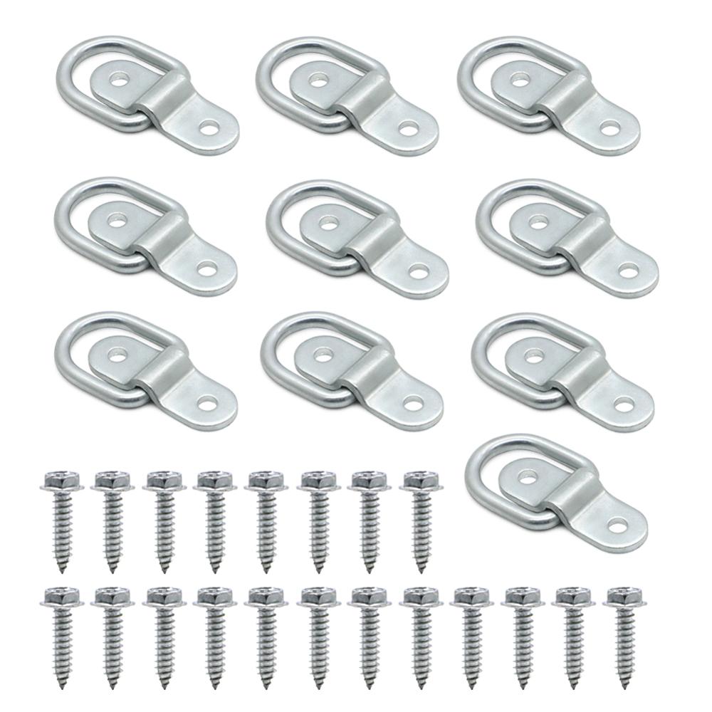 10 Pack D-Ring Tie Downs 1/4" D-Rings Anchor Lashing Ring for Loads on Trailers Trucks Campers ATV SUV Boats Motorcycle
