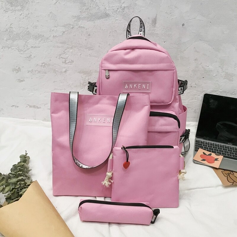 4 pièces ensemble sac d'école pour adolescentes Oxford femmes sac à dos femme sac à dos grande capacité voyage sac à dos Mochilas: Pink