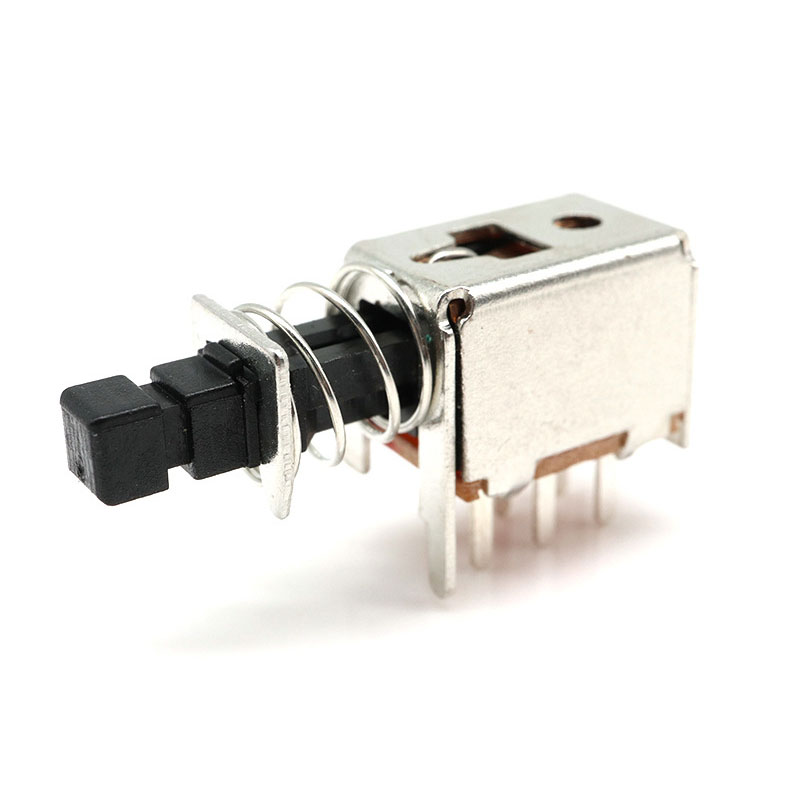 10pcs PS-22F03 Right Angle PCB Latching Push Button Switch with Cap DPDT Double Pole Self/No-Locking Key Power Switches 6Pin A03: 3XL / black