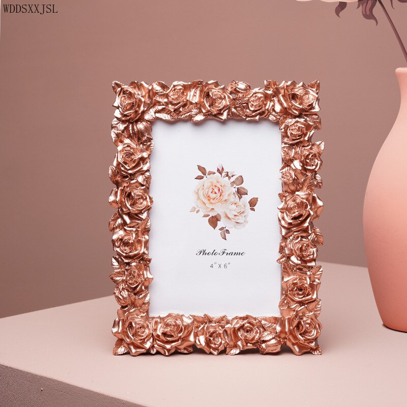 Wddsxxjsl Europese Stijl Rose Reliëf Fotolijst Ornamenten Rose Gold Kantoor Nachtkastje Fotolijst Home Decoratie