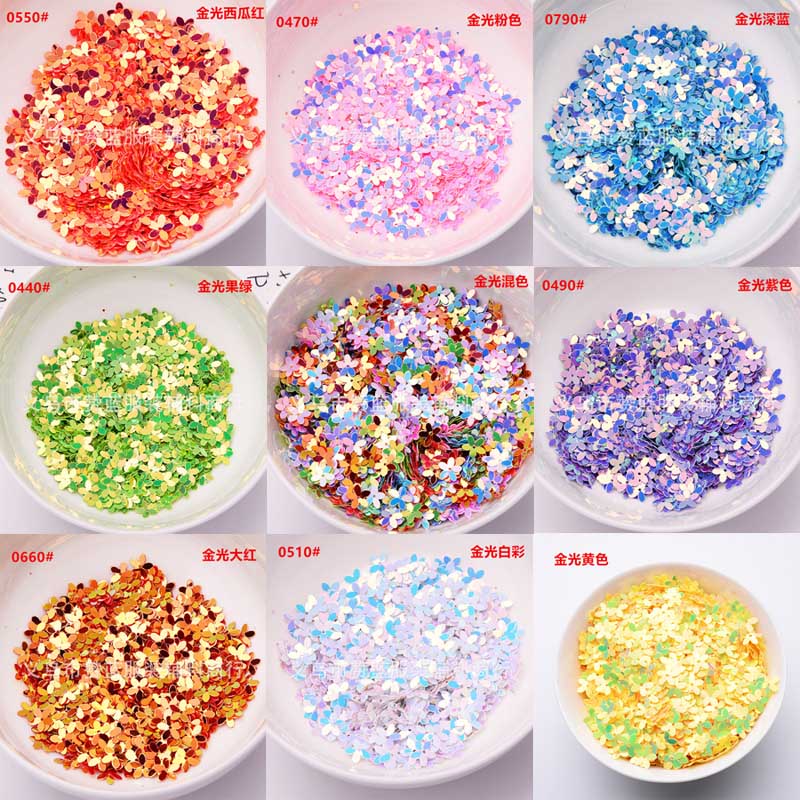 Goud Glitter Sequin Diy Handgemaakte 10Mm Drie-Dimensionale Klaver Bloem Kralen Kralen Bruiloft Schoonheid Kleding Accessoires Pailletten