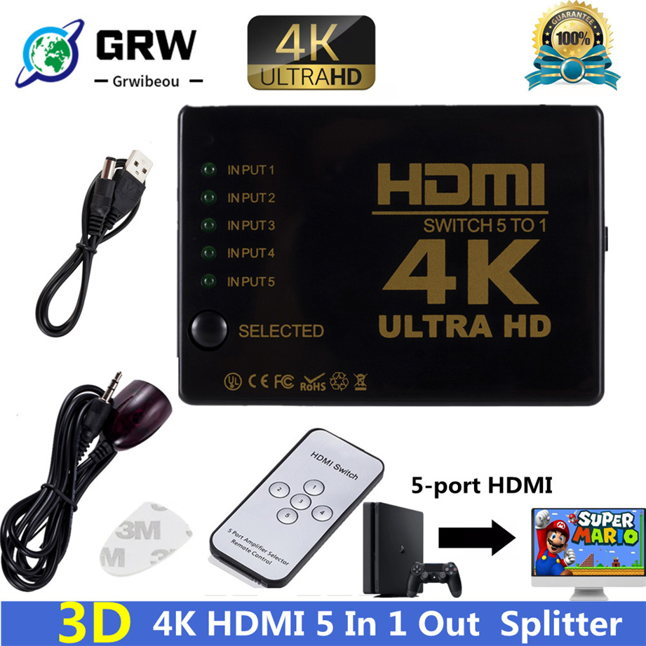 4K 2K 5X1 Hdmi Kabel Splitter Hd 1080P Video Switcher Adapter 5 Ingang 1 Uitgang port Hdmi Hub Voor Xbox PS4 Dvd Hdtv Pc Laptop Tv
