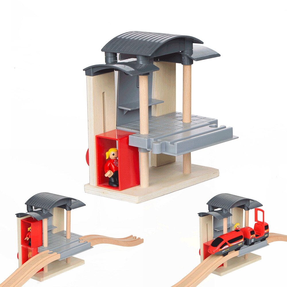 Houten Trein Trein Station Houten Spoor Speelgoed Elektrische Trein Spoor Accessoires Fit Voor Alle Hout Tracks Speelgoed Voor Kinderen