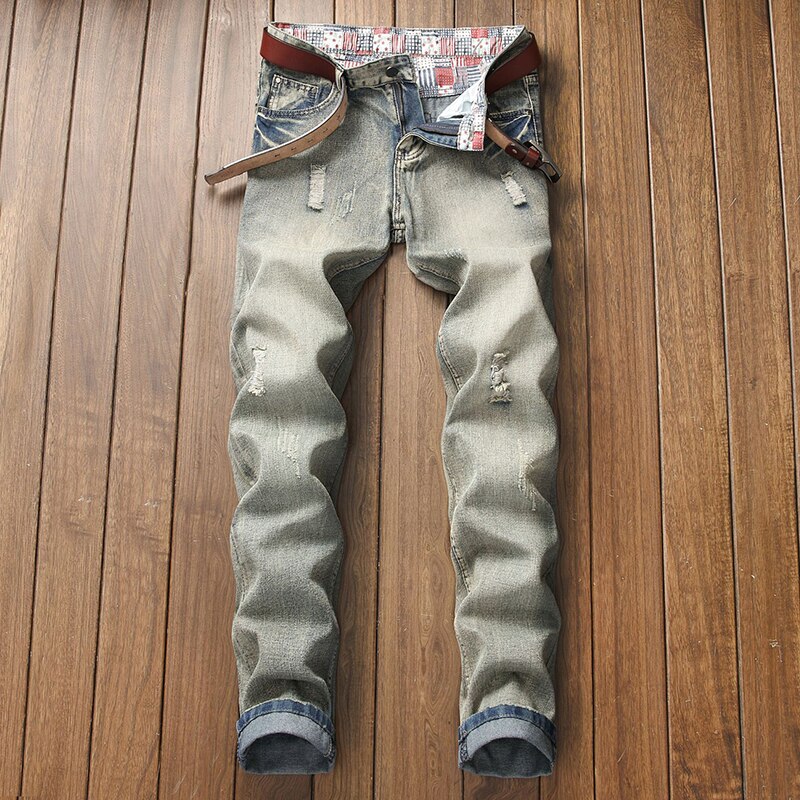Men Distressed Worn Holes Jeans Pants Denim Jogging Pants Trousers Plus Size Cool Boys Jeans For Male: 40