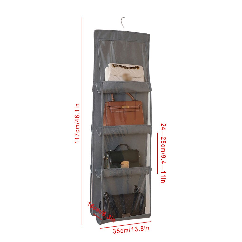 6/8Pocket Hanging Handbag Organizer for Wardrobe Closet Transparent Storage Bag Non-woven Storage Holder PVC with Closet Hanger