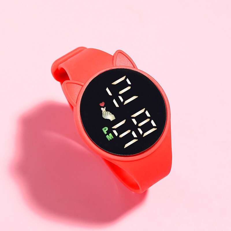 Reloj de pulsera Digital LED con esfera de gato para niños, pulsera de silicona electrónica deportiva con dibujos animados, , 2022: Red