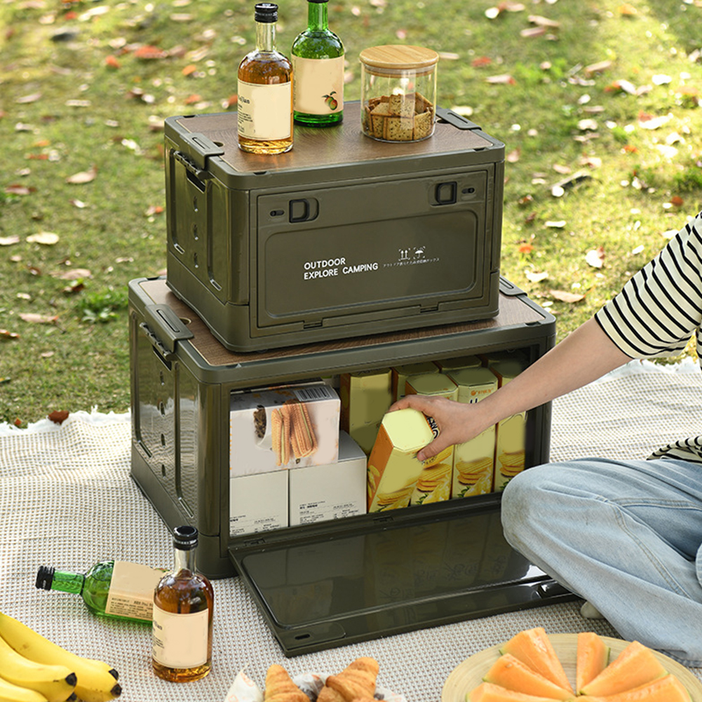 30L faltbare Aufbewahrungsbox mit Holzdeckel, Kunststoff-Aufbewahrungsbehälter mit großem Fassungsvermögen, multifunktional, zum Aufbewahren von Picknickzubehör, Snacks und mehr