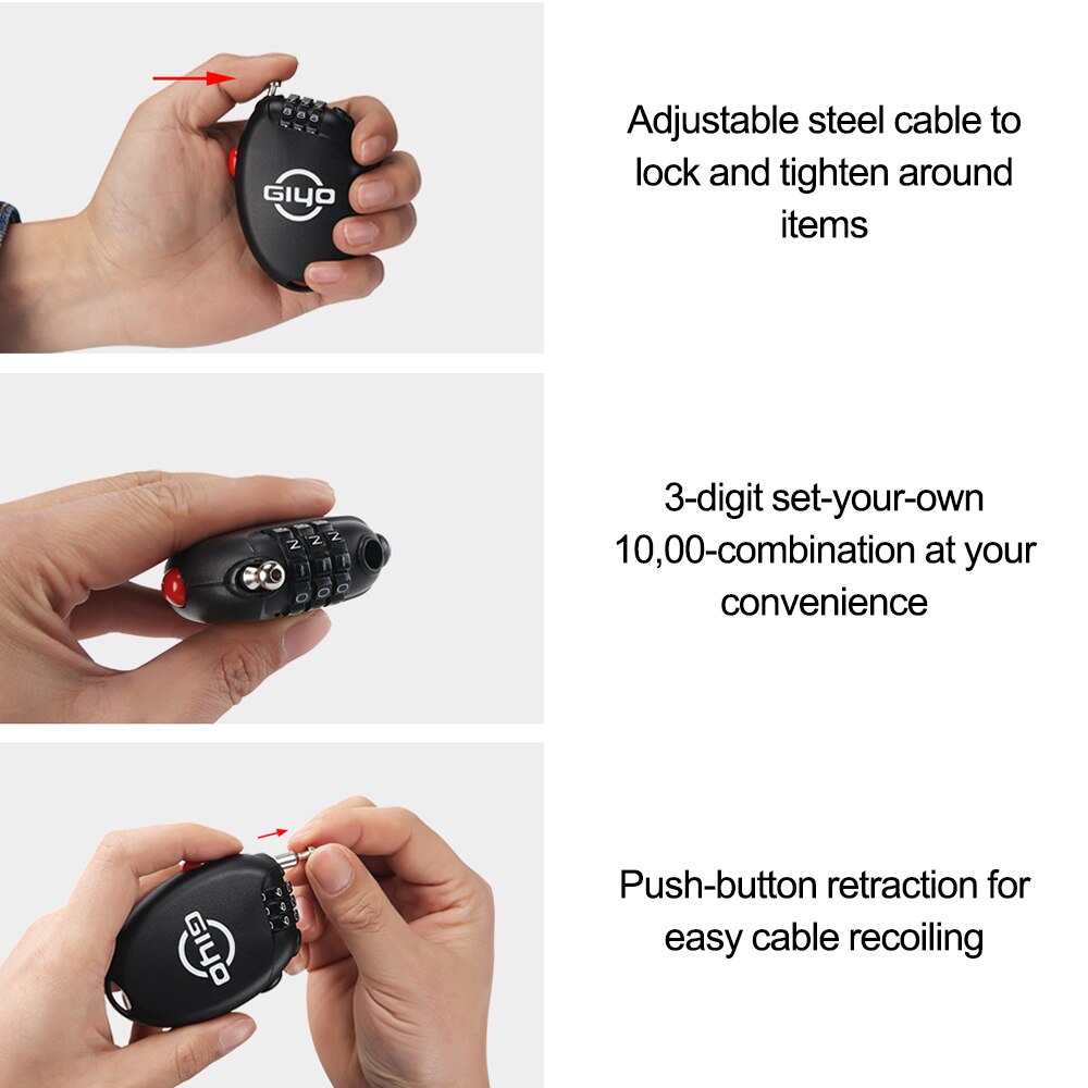 Mini Bicycle Lock Bike Helmet Anti-theft Locks 3 Digits Combination Password Road Bike Telescopic Cable Lock Cycling Lock
