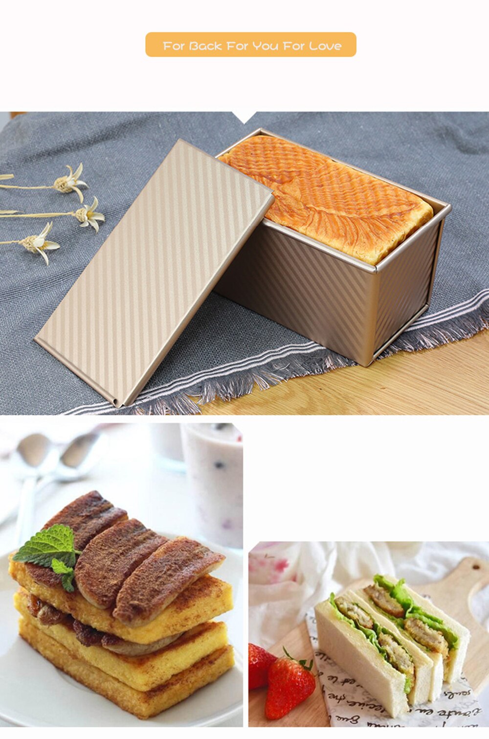 Rectangular Loaf Pan Carbon Steel Non-stick Bellows with Cover Toast Box Mold Bread Mold Eco-Friendly Baking Tools for Cakes