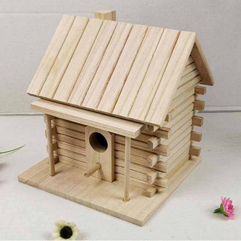 Casa de pájaros de madera caja de cría de pájaros nido al aire libre Hut juguete para mascotas